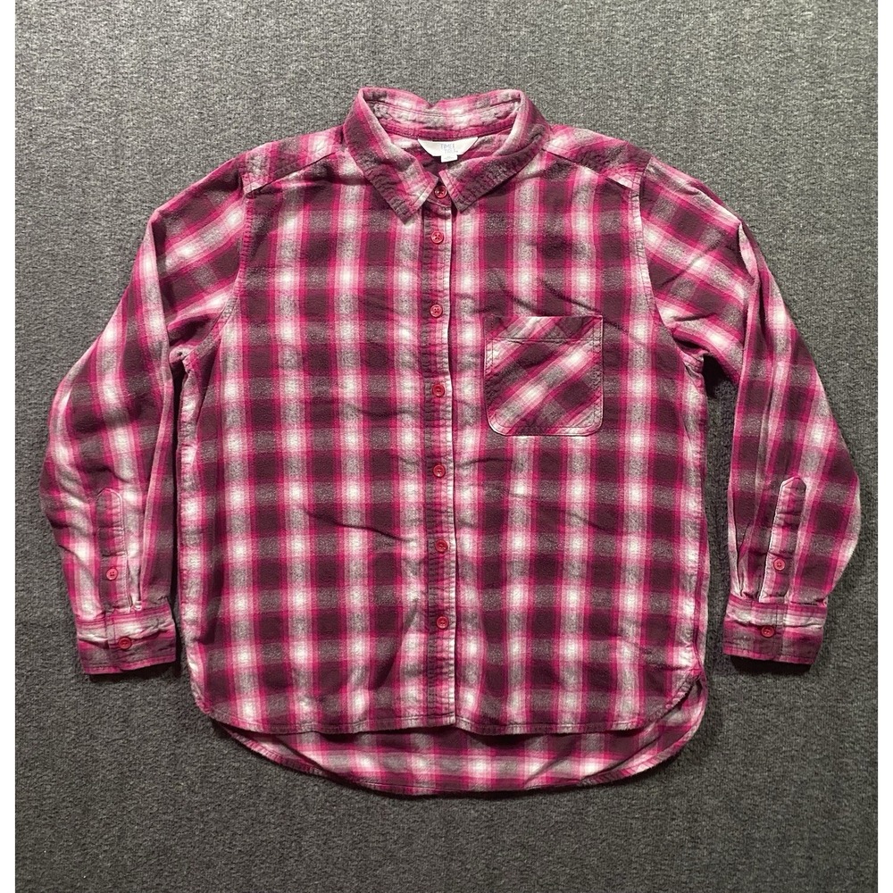Time & Tru Shirt Multicolor Plaid Button Up Flannel Womens M(8-10)